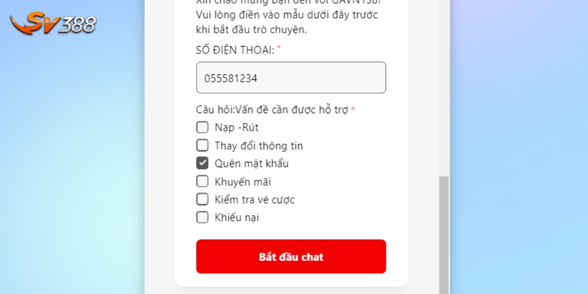 Điền thông tin theo yêu cầu